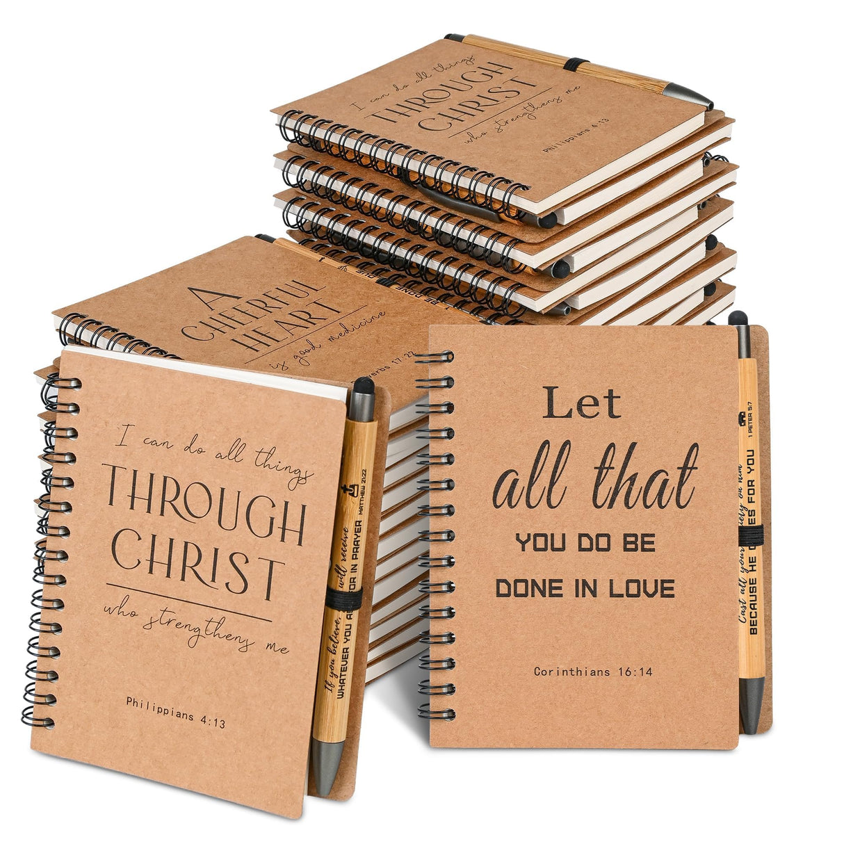 INSADA 30 Sets Bulk Christian Spiral Notebooks with Bamboo Pen Prayer Journal, Small Notepad (5.43”x4.33”) - Christmas Gifts for Church Members, Bible Study Groups & Church Families