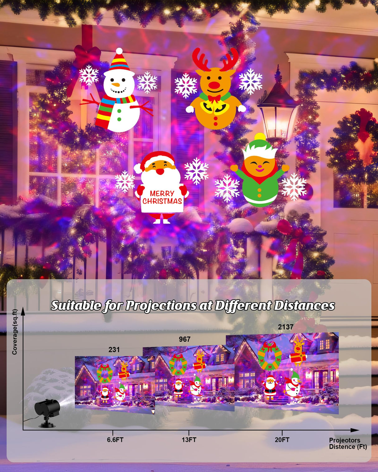 2025 Upgrade Christmas Halloween Projector Lights Outdoor, COOLWUFAN 2-in-1 Holiday Projector Lights Decorations, 30 Bright HD Effects (20 Slides) Projection Light for Xmas Party Garden Yard Decor