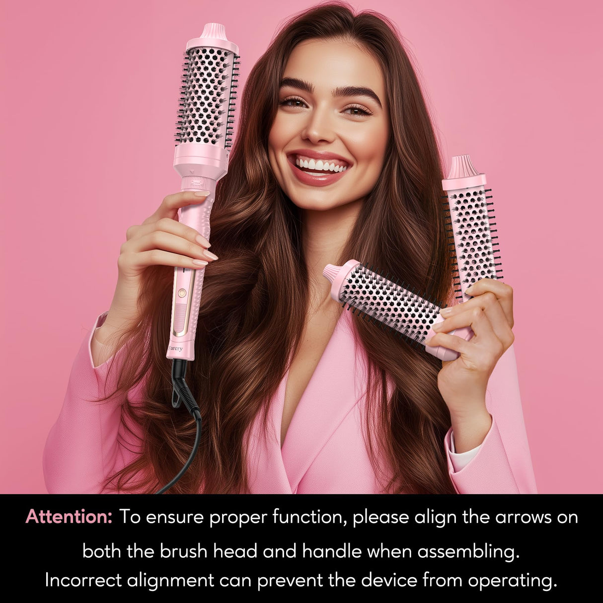 Farery PRO 3-in-1 Thermal Brush Set - Adjustable Temperature, Detachable Curling Brush Heads (1.25", 1.5", 1.77"), Dual MCH, 20s Fast Heating for Quick Volume & Effortless Curls, Rose Pink