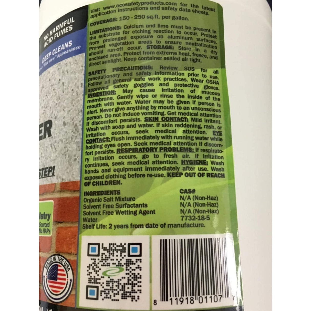 Eco Etch Pro Concrete Cleaner & Etcher Dissolver - Efflorescence, Rust & Dirt Remover from Brick, Driveway, Garage - Gentle Substitute for Citric & Muriatic Acid - Non-Toxic & Safe - 1 Gallon