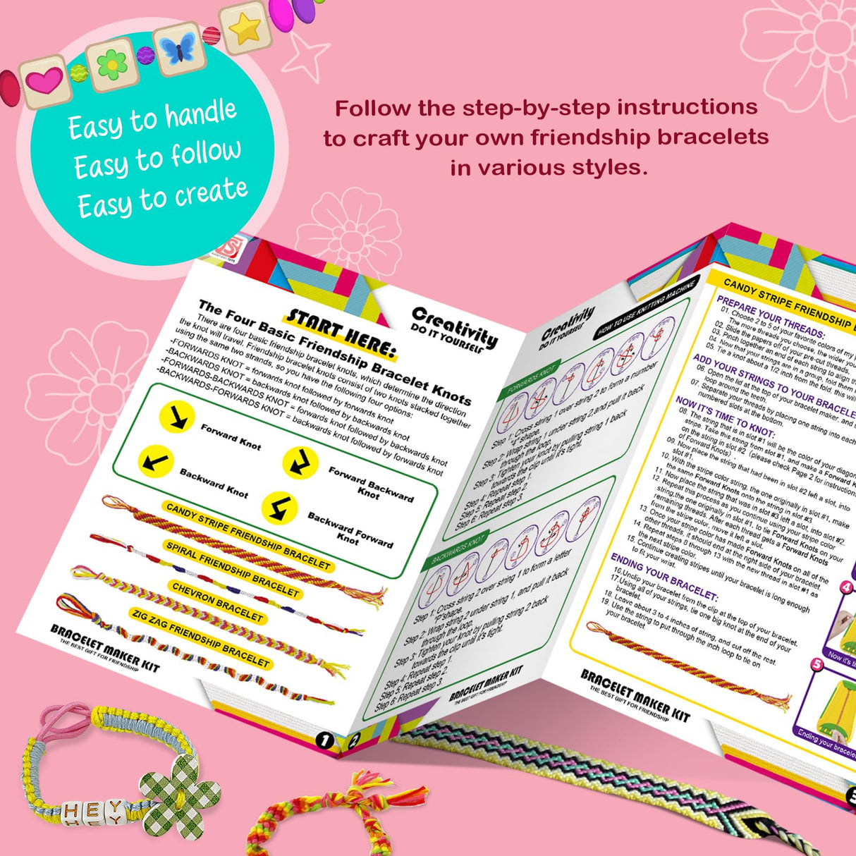 Bracelet Making Kit for Girls - Friendship Bracelet Kit - Christmas Gifts for Ages 6 7 8 9 10 11 12 Year Old Girl Birthday Gifts, Arts and Crafts for Kids Ages 8-12 Teen String Bracelets Maker Pink