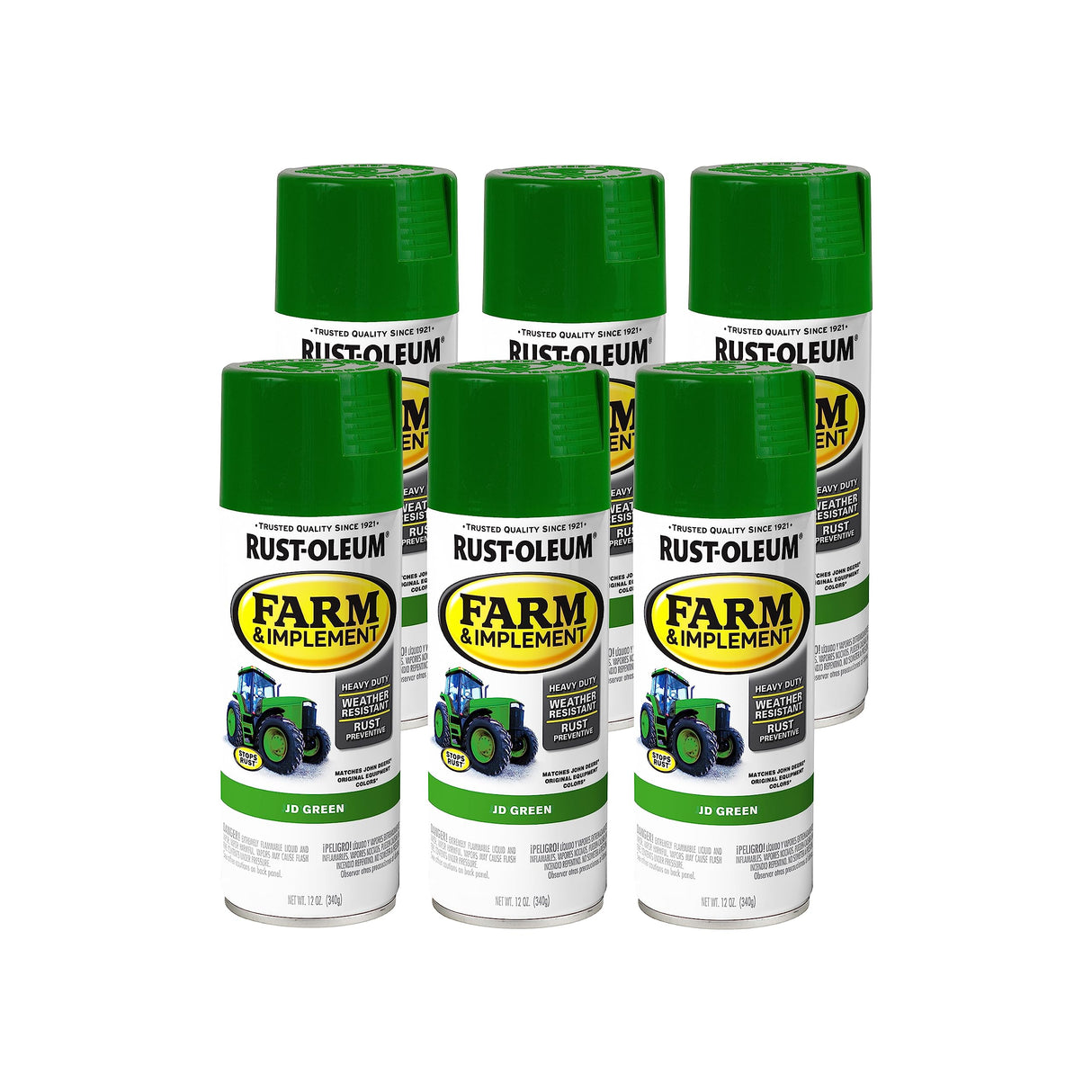 Rust-Oleum 280124-6PK Farm & Implement Spray Paint, 12 oz, JD Green, (Pack of 6)
