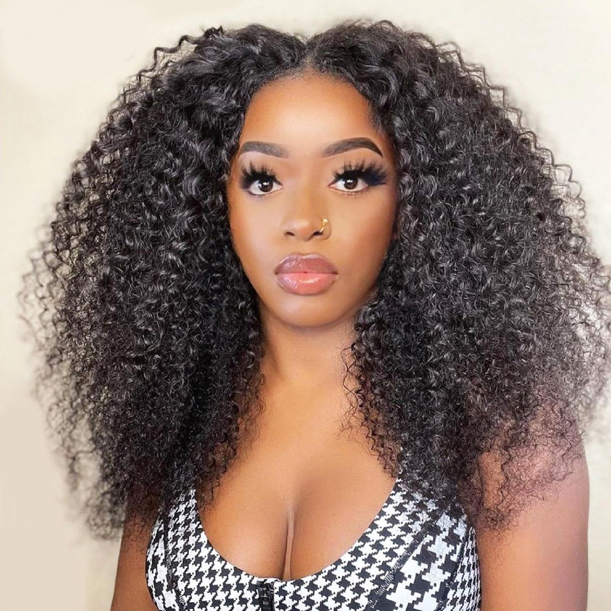 Domiso Curly V Part Wig Human Hair Upgrade U Part Wigs Human Hair Wigs for Black Women Human Hair Glueless V Shape Wigs Kinky Curly Wigs No Leave Out 180% Density Natural Color 18 Inch