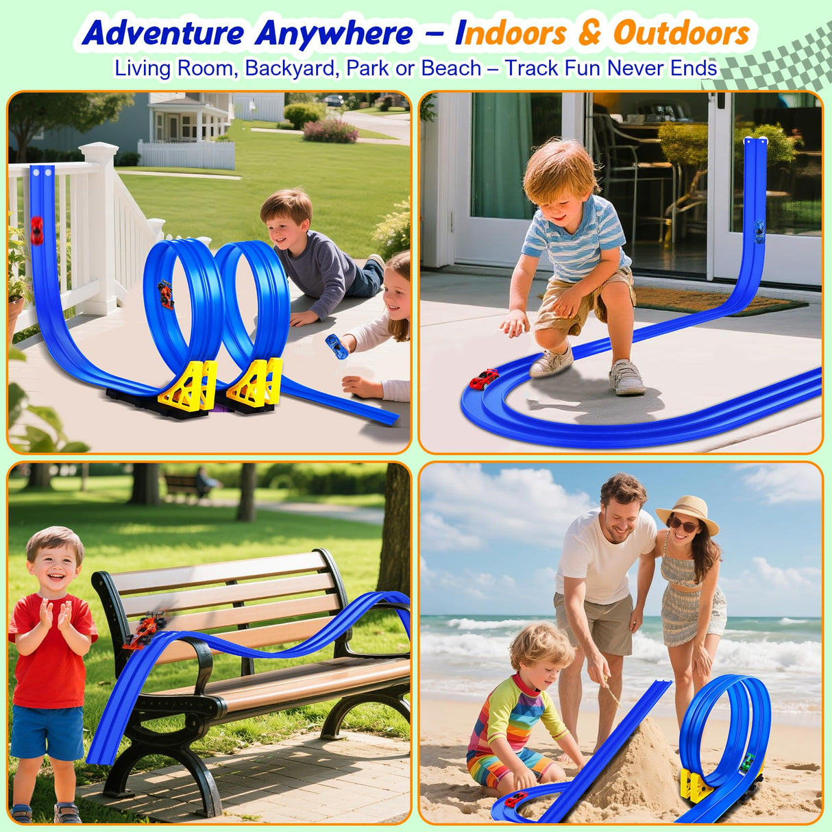 Flexible Race Track Toy Set: 15ft DIY Bendable Ramp with Suction Cups – Portable Roll-Up Car Track for Kids Compatible with 1:64 Diecast Cars – Birthday Christmas for Boys Girls Ages 3+