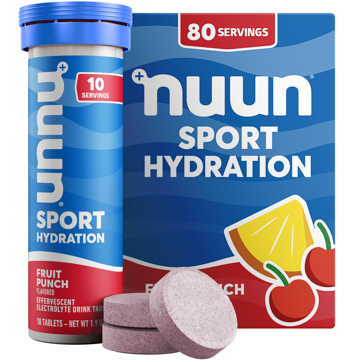 Nuun Sport Electrolyte Tablets with Magnesium, Calcium, Potassium, Chloride & Sodium, Gluten Free & Vegan, Fruit Punch, 8 Pack (80 Servings Total)