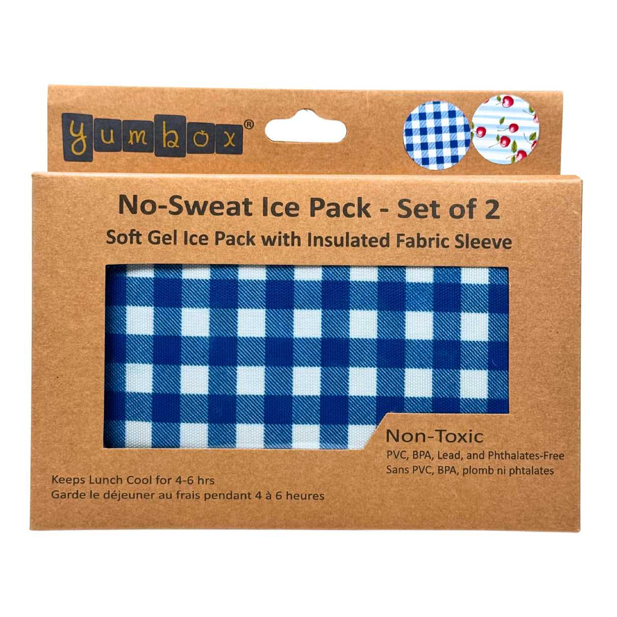 Yumbox Reusable Condensation Free Soft Ice Packs with Fabric Sleeve for Lunch Box and Cooler, Sweatproof, Pack of 2 Gel Ice Packs (Vichy)
