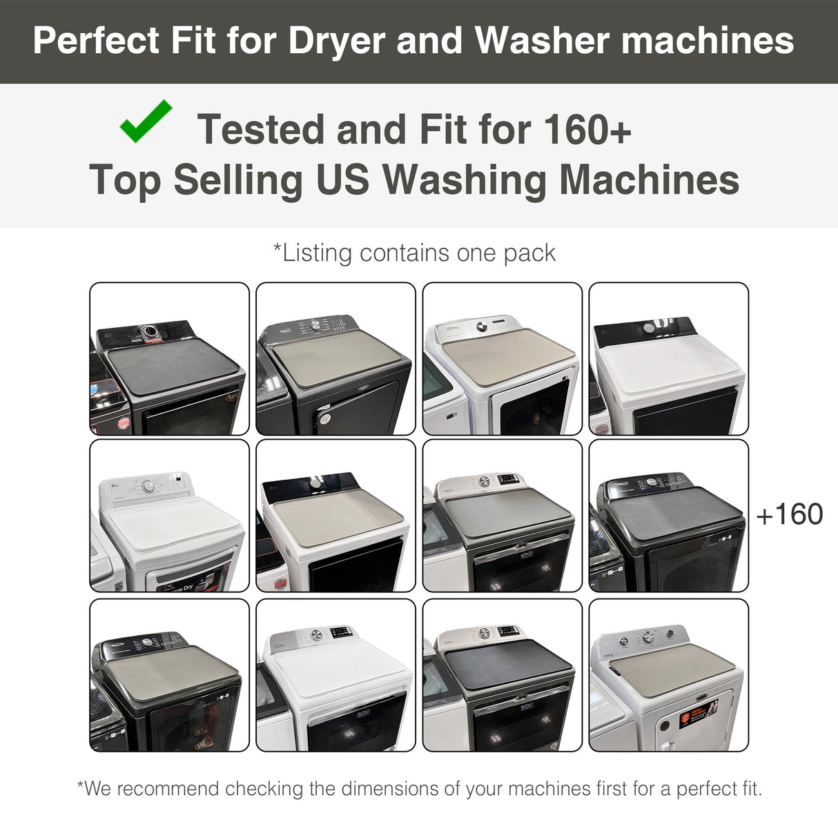 1 PACK SEIRI Washer and Dryer Topper, 26" x 18" Silicone Top Protector Mat for Slant Top Surface Cover and Top Load Washing Machine Laundry Room Non-Slip Waterproof Dryer Cover Medium (Light Gray)