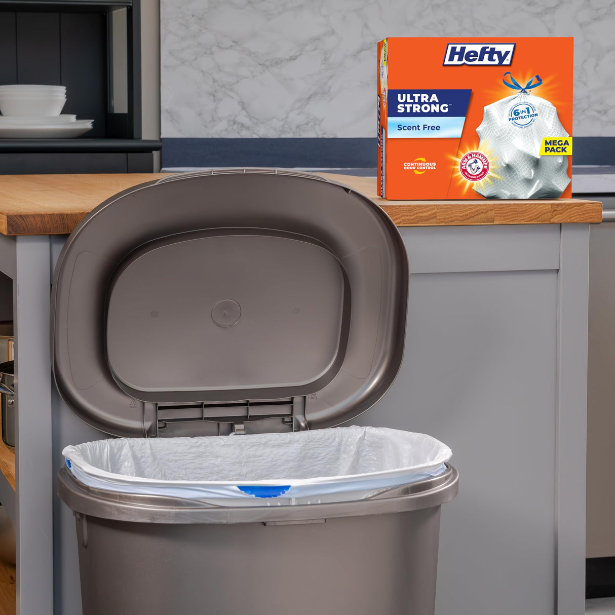 Hefty Ultra Strong 13 Gallon Trash Bags, Tall Kitchen Trash Bags 13 Gallon Size, Drawstring Closure, Continuous Odor Control, White, Unscented, 110 Bags
