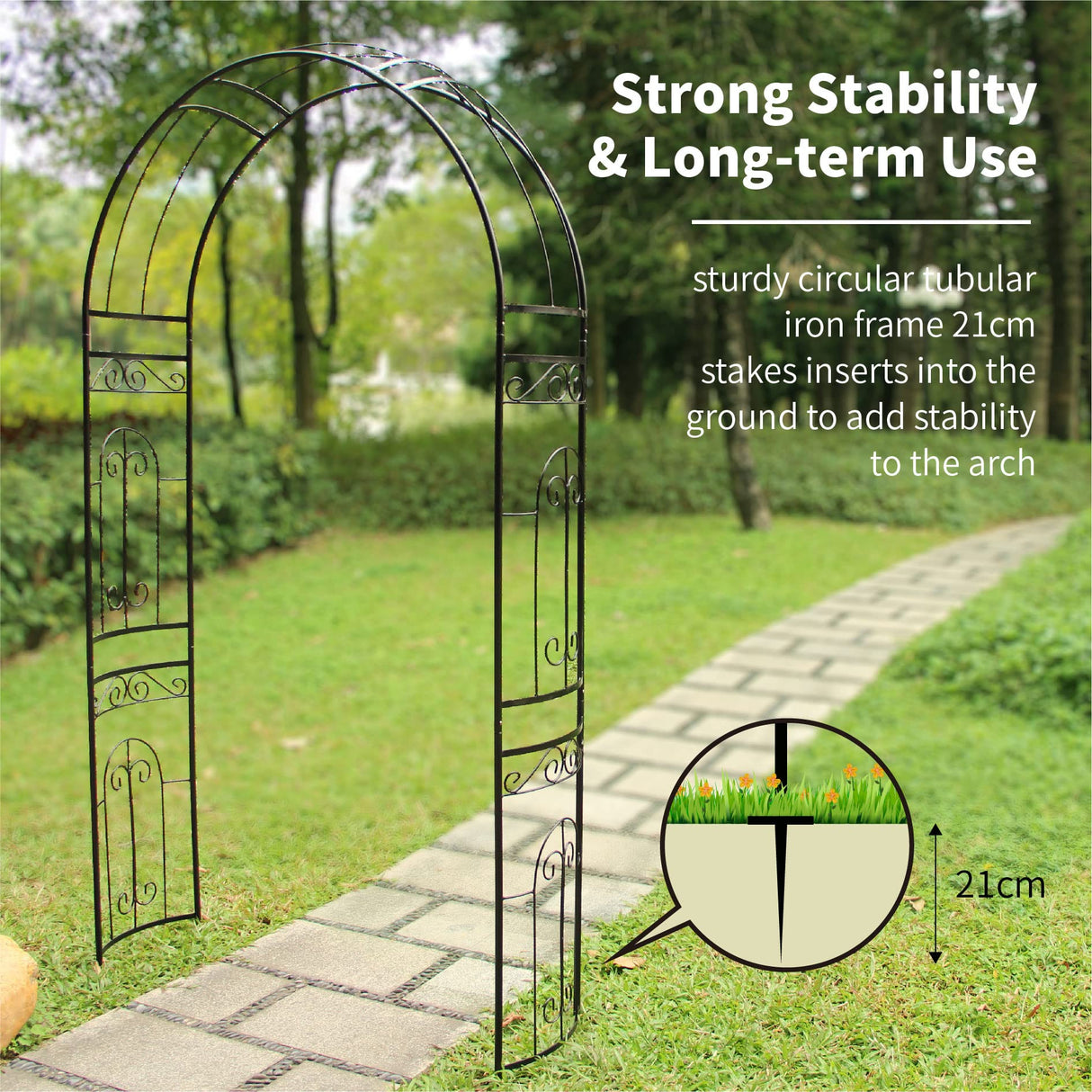 SCENDOR Metal Garden Arbor Wedding Arch 95.3" H x 45" W, Heavy Duty Rustproof Iron Pergola Trellis for Climbing Plants Outdoor Garden Patio Pathway Lawn Ceremony Party Decoration