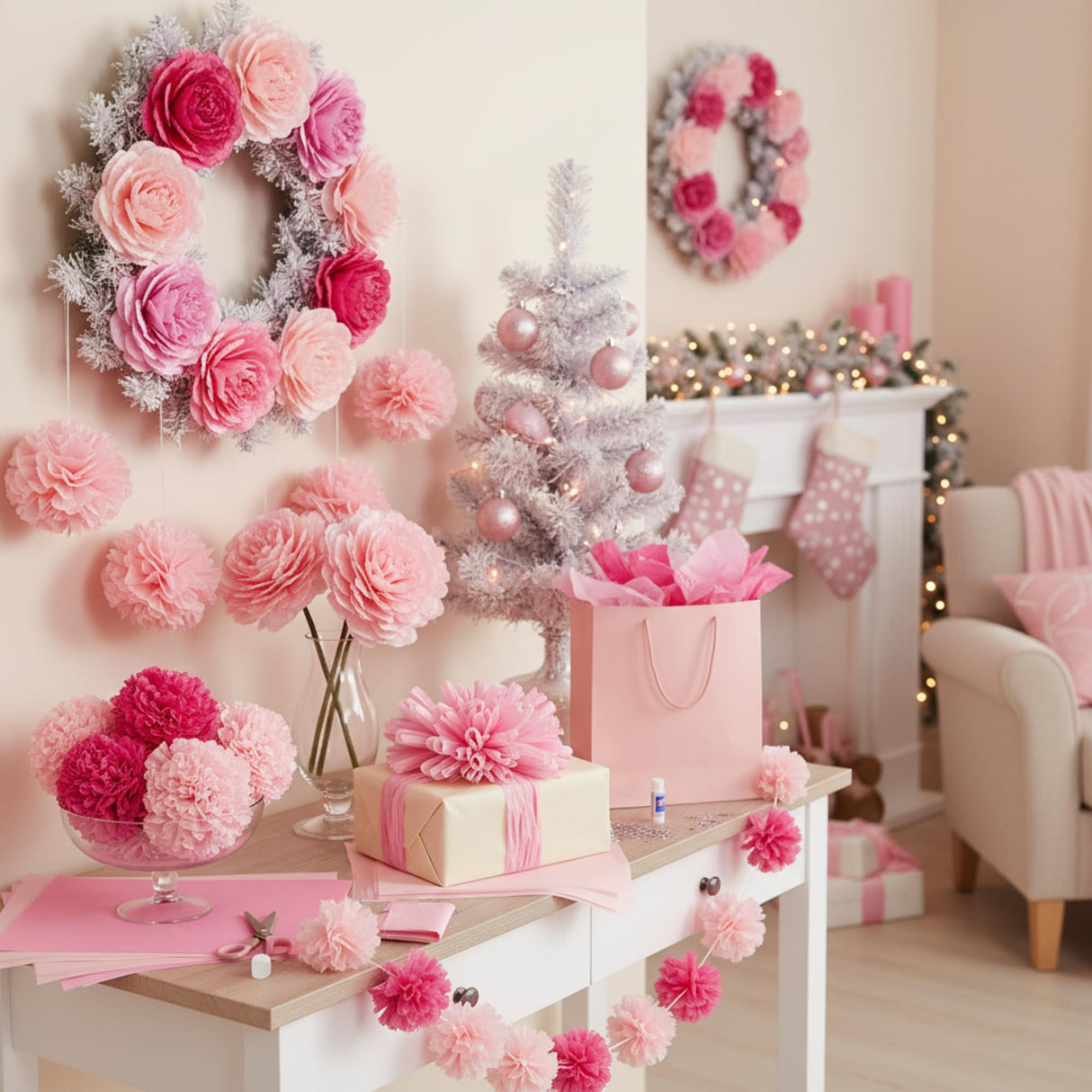 Qilery 500 Sheets Pink Tissue Paper Bulk for Gift Bags 15 x 20 Inch Acid Free Halloween Packaging Wrapping Decoupage Paper Sheets for Christmas Wedding Decoration DIY Flowers, Pom Poms Crafts Supplies