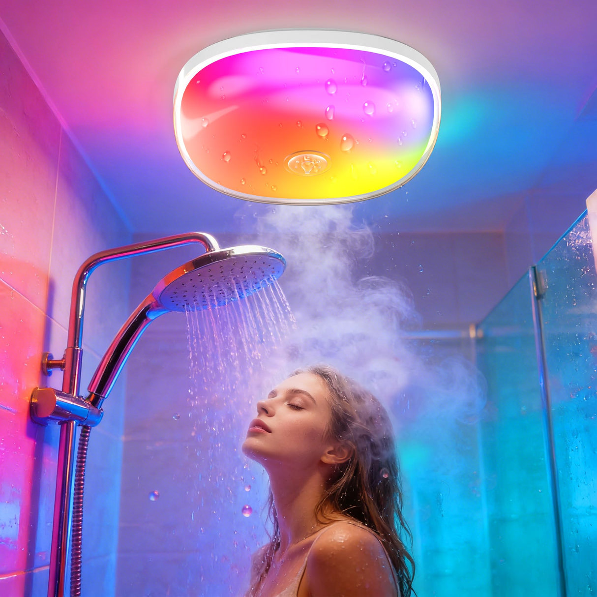 Gotopceed IP65 Waterproof Rechargeable Shower Light - 6โณ 300LM Bright, 16 Colors Bathroom Mood Lighting with Touch & Remote, Magnetic Wireless Ceiling/Wall Light for Inside Shower/Bathtub