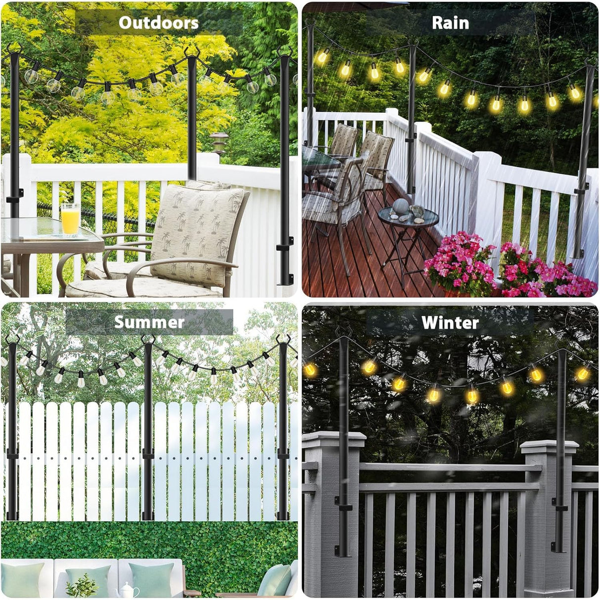 2 Pack String Light Poles,5Ft Metal Poles for Outdoor String Lights,Outdoor Light Poles with Post,Poles/Stand for Outside,Patio,Deck,Backyard,Garden Wedding,Party