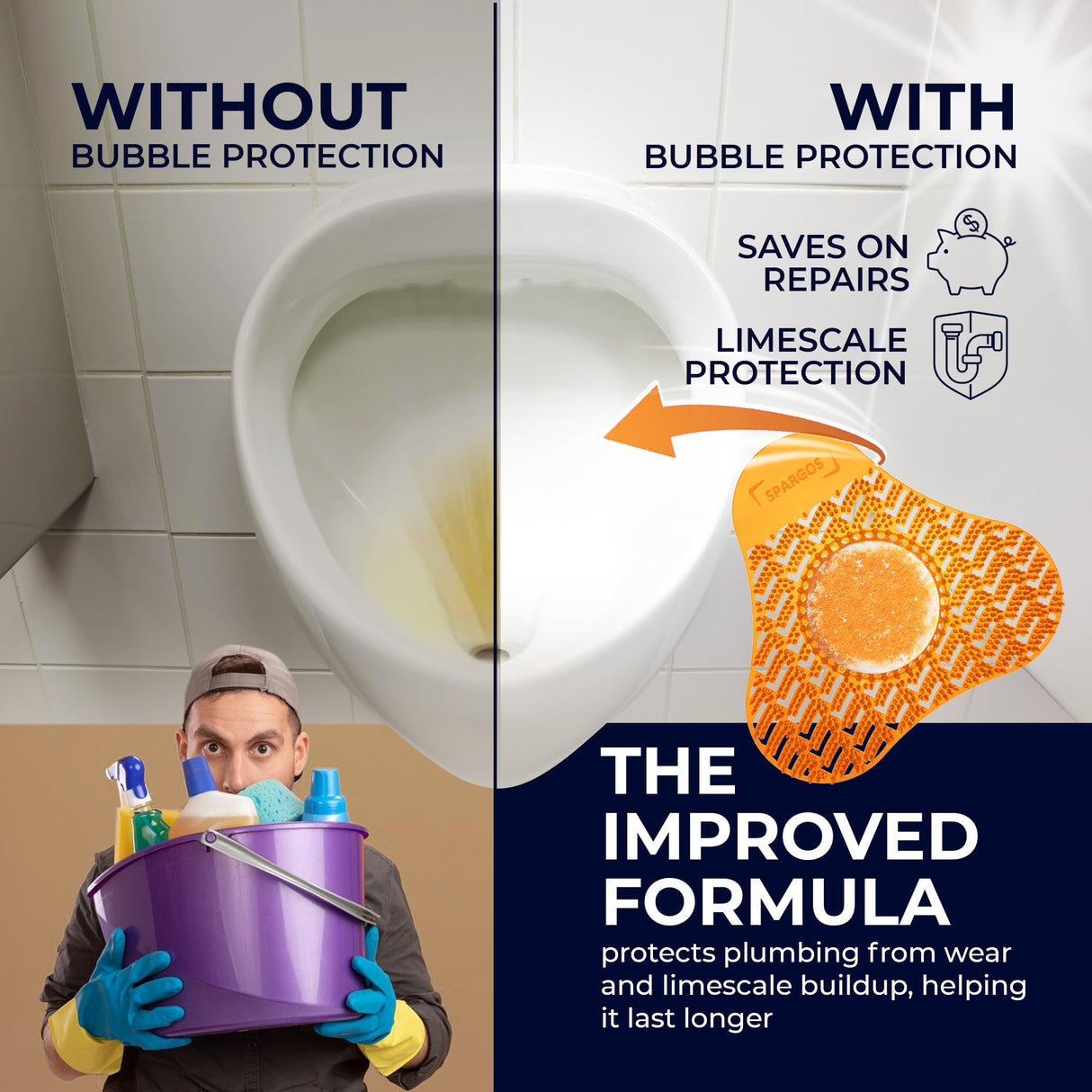 Urinal Screen Deodorizer 24 Pack - Urinal Cakes Fresh 3D Wave Anti-Splash Odor Protection Mats for Toilets in Bathroom Office Stadiums Schools - Includes Free Gloves, 8pcs Blue, Yellow, Orange
