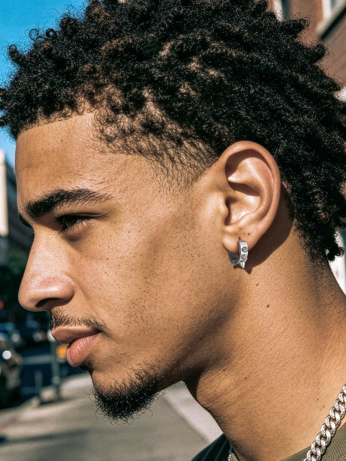 Richsteel Silver Hoop Earrings for Men, Stainless Steel Punk Spike Earrings