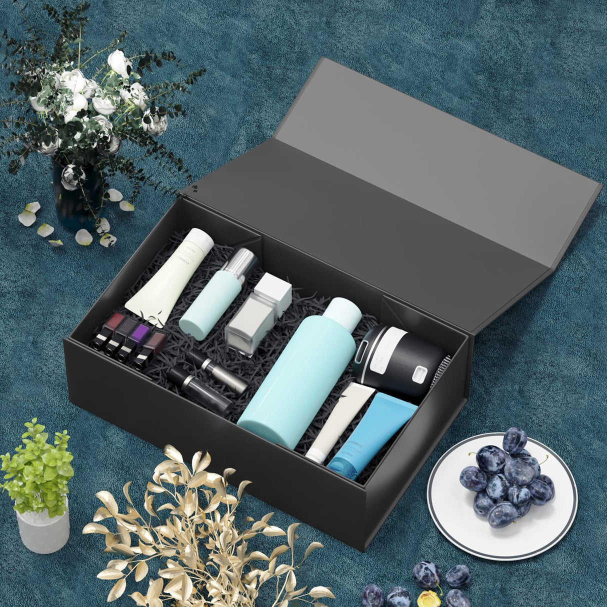 RYDDOY 5 Pack Black Gift Box, 9.5x6x3'' Gift boxes for Presents with Lids Magnetic Closure Rectangle Collapsible for Groomsman Proposal Box, Wedding, Christmas, Halloween, Birthday Gift Packging