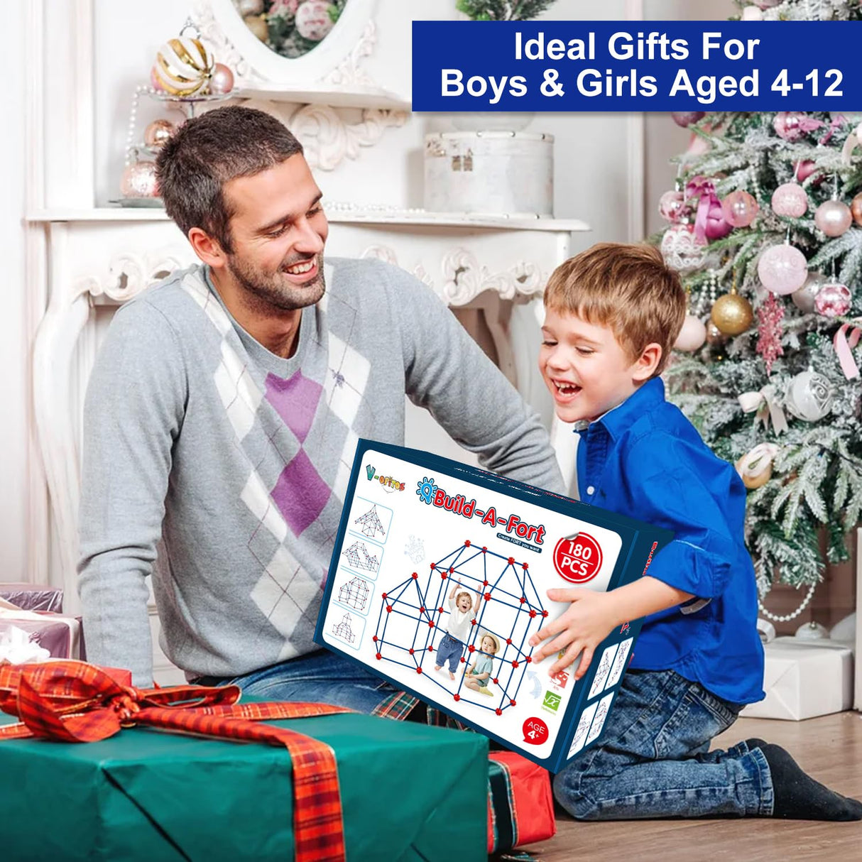 V-Opitos 180 Pack Fort Building Kits for Kids Age 4, 5, 6, 7, 8+ Years Old, Creative STEM Building Toys for DIY Castles, Tunnels, Play Tent, Ideal Christmas, Birthday Gifts for Boys & Girls