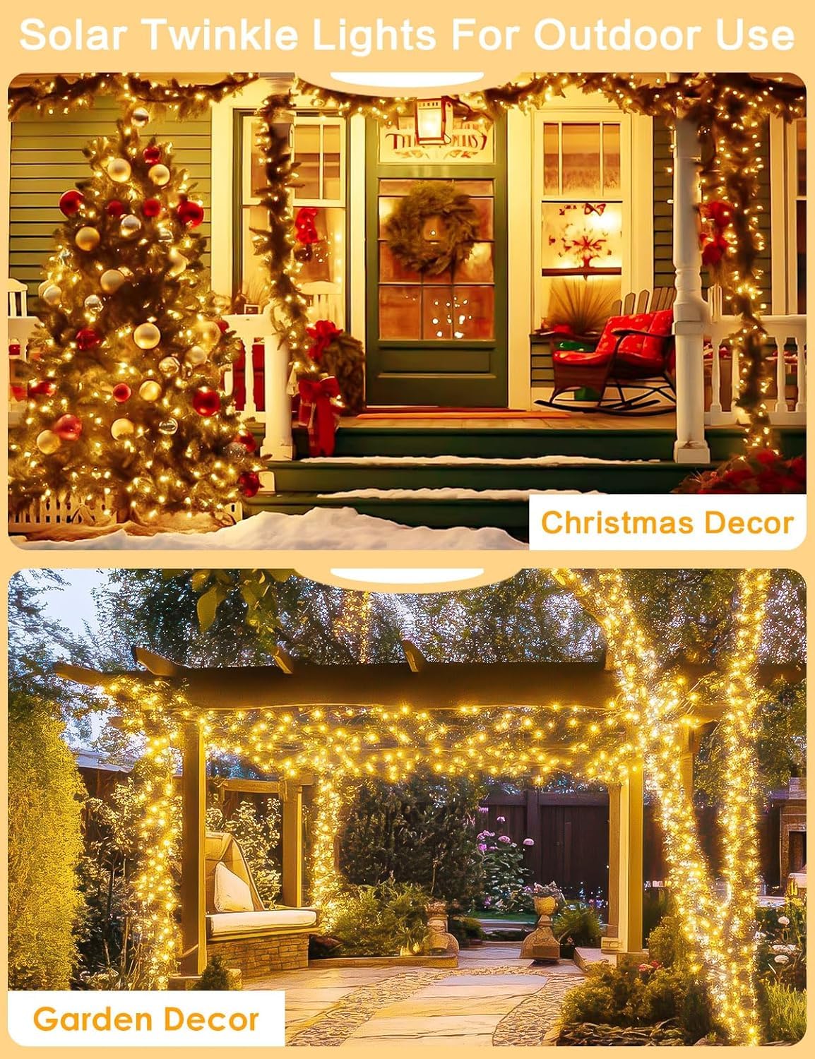 Solar String Lights Outdoor, 6 Pack Each 100 LED Solar Fairy Lights for Outside Waterproof Copper Wire with 8 Modes Solar Twinkle Lights for Garden Yard Tree Wedding Christmas Decor (Warm White)