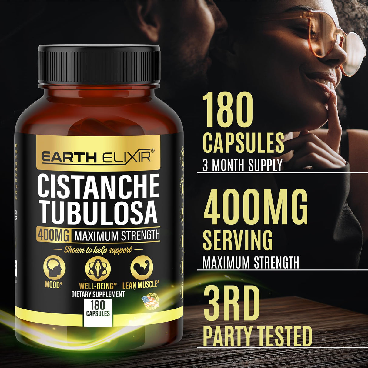 Earth Elixir Cistanche Tubulosa 400 mg (180 Capsules) 3 Months Supply – Made in USA - 3rd Party Tested - Cistanche Supplement - Zero Fillers - Max Purity - Nootropics - 100% Pure Cistanche Herb