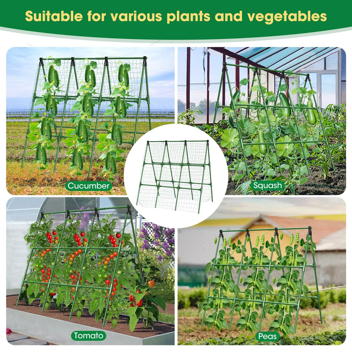 MQHUAYU 51"x 53" Cucumber Trellis for Raised Bed,Adjust A-Frame Trellis