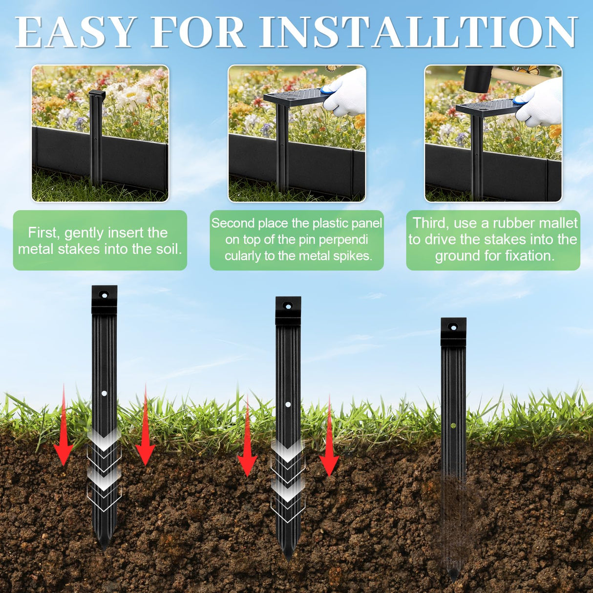 16 Pack Metal Landscape Edging Stakes,10 in Heavy Duty Garden Spikes