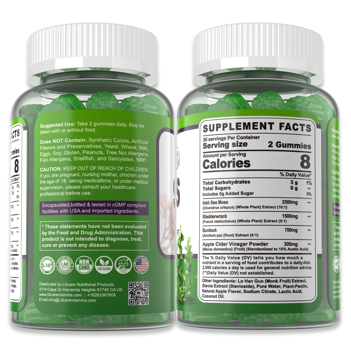 (2 Pack) Sea Moss Gummies - Irish Sea Moss Gummies for Adults & Kids - Advanced Superfood Seamoss Supplement with Organic Bladderwrack & Burdock Root Extract,ACV for Daily Immune, Gut Cleanse, Vegan