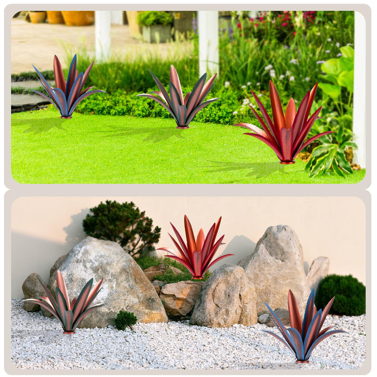 HYDMLSL Large Tequila Rustic Sculpture, Rustic Metal Agave Plants for Outdoor Patio Yard Mexican Plant Garden, Agave Outdoor Lawn Ornaments Yard Stakes (Red 1pc)