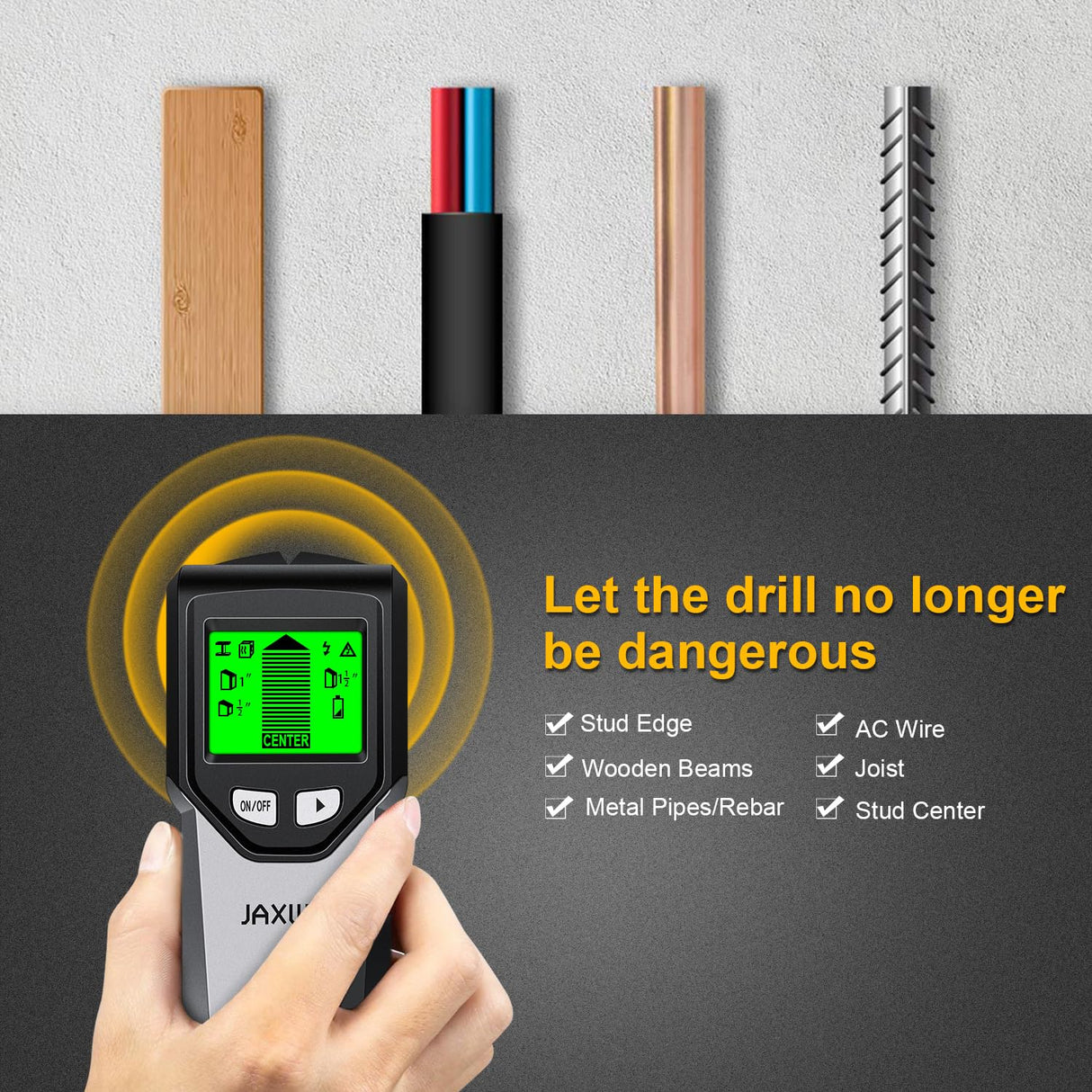 Stud Finder Wall Scanner - 5 in 1 Stud Finder Tool w/Smart Chip and HD LCD Display, Stud Detector Beam Finders for the Center and Edge of Wood AC Wire Metal Studs Joist Pipe (Silver Plate)