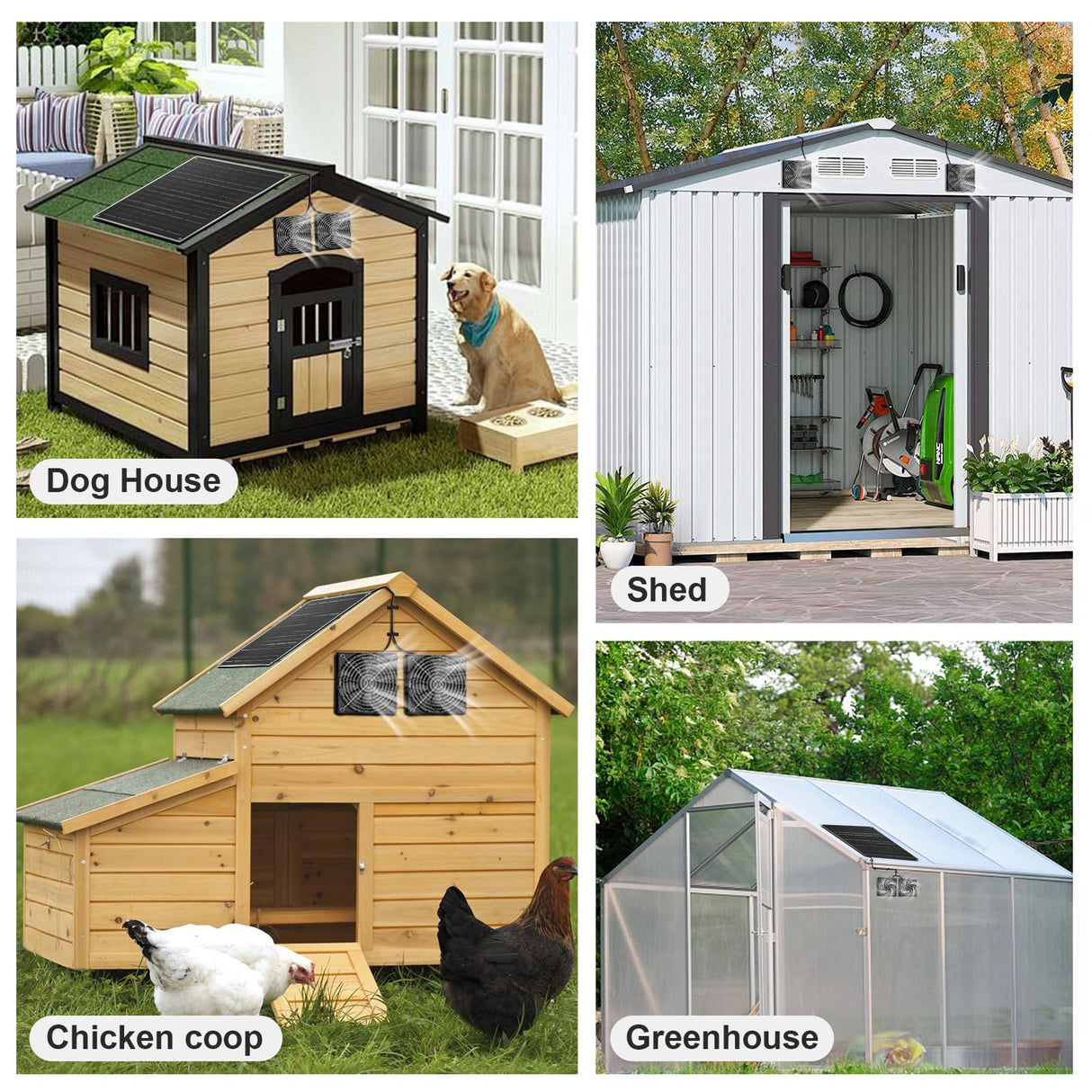 Solar Powered Fan Kit, Chicken Coop Fan,15W Solar Panel with 2 Fans, Intake or Exhaust Air Fan wtih 9.8 Ft Cable for Outside Backyard Chicken Coops, Greenhouses, Pet Houses, Greenhouse