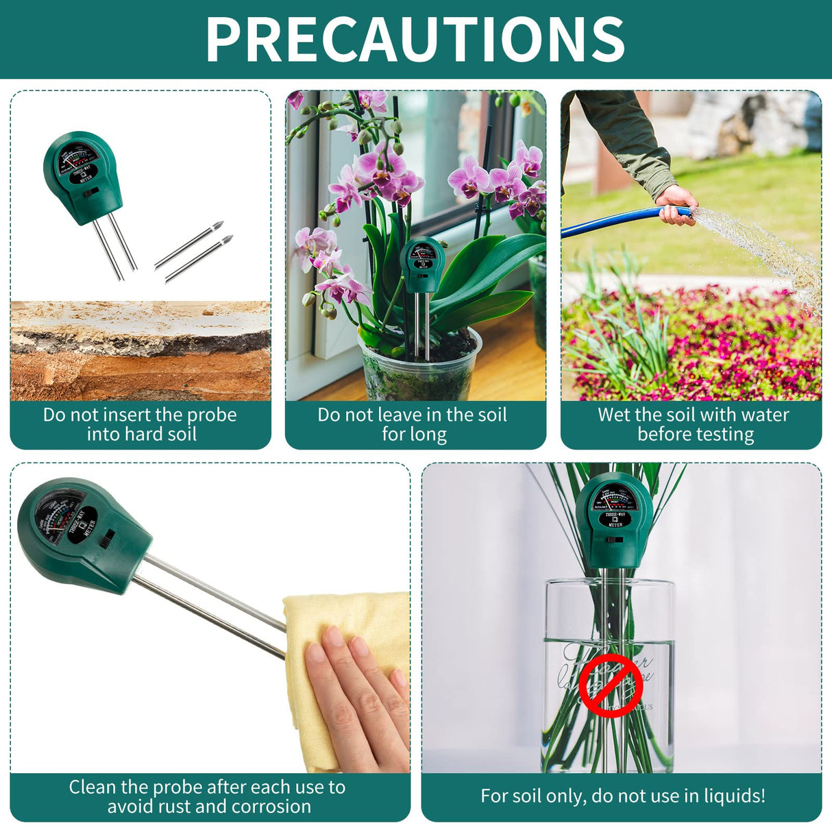 4 Pieces Plant Moisture Meter 3 in 1 Soil Moisture Meter for House Plants PH Tester Moisture Monitor for Gardening Indoor Outdoor Lawn Patio Farm Plants Care, No Battery Required (Green)