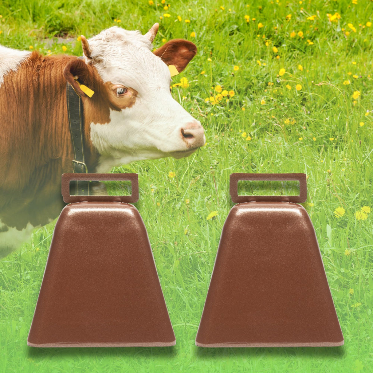 Bevin Bells Long Distance Cow Bells 10LD (Copper & Copper) | Christmas Bells | Made from Steel | Loud Noise Makers | w/White Strap Around The Handle | Easier to Hold | Made in CT, USA