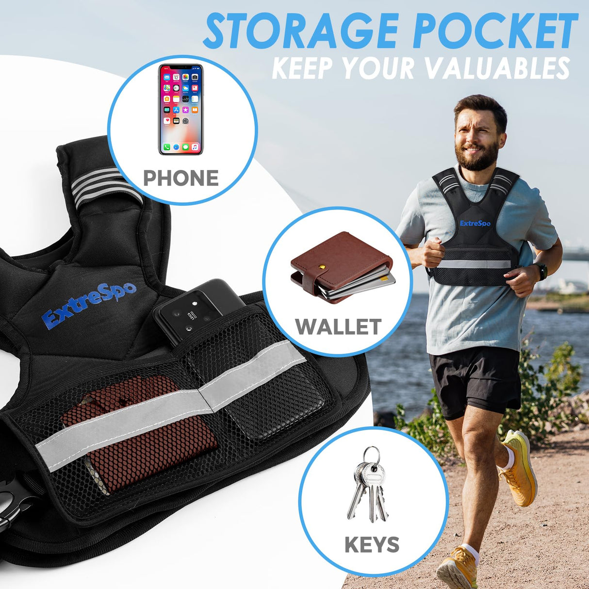 ExtreSpo Adjustable Weighted Vest for Women and Men, 20-32lb Weight Vest with 6 Ironsand Weights, Body Weight Vest Exercise Set with Reflective Strip for Strength Training and Workout