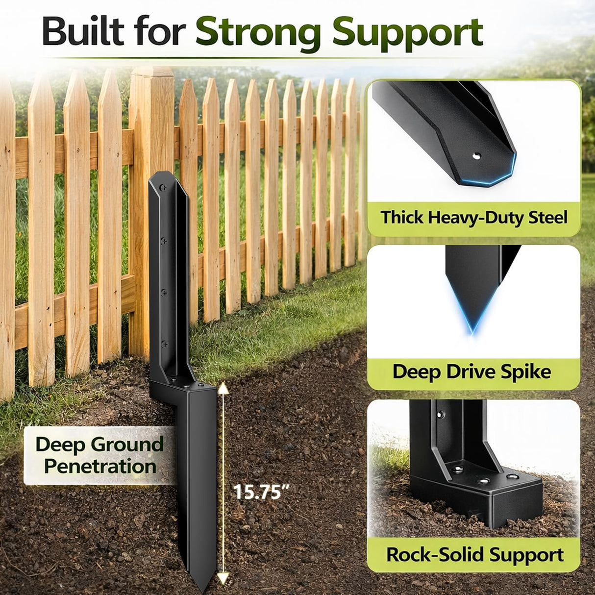 8 Pack Fence Post Repair Kit, Heavy Duty Steel Ground Spike Anchor for Fixing Leaning or Broken 4x4 & 6x6 Wood Posts, No Dig Drive-in Support for Yard, Garden & Fence