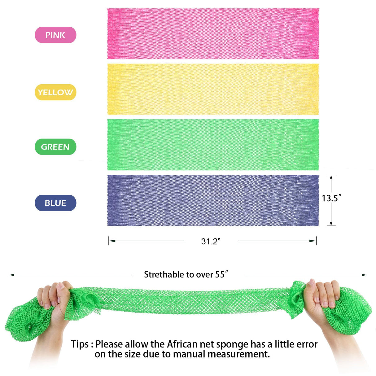Zerwhil 2 Pieces African Net Sponge, Authentic Real African Exfoliating Net Bath Sponge Wash Cloth Loofah Exfoliating, Body Back Scrubber for Shower, Nylon Exfoliating Washcloth Towel for All Skin