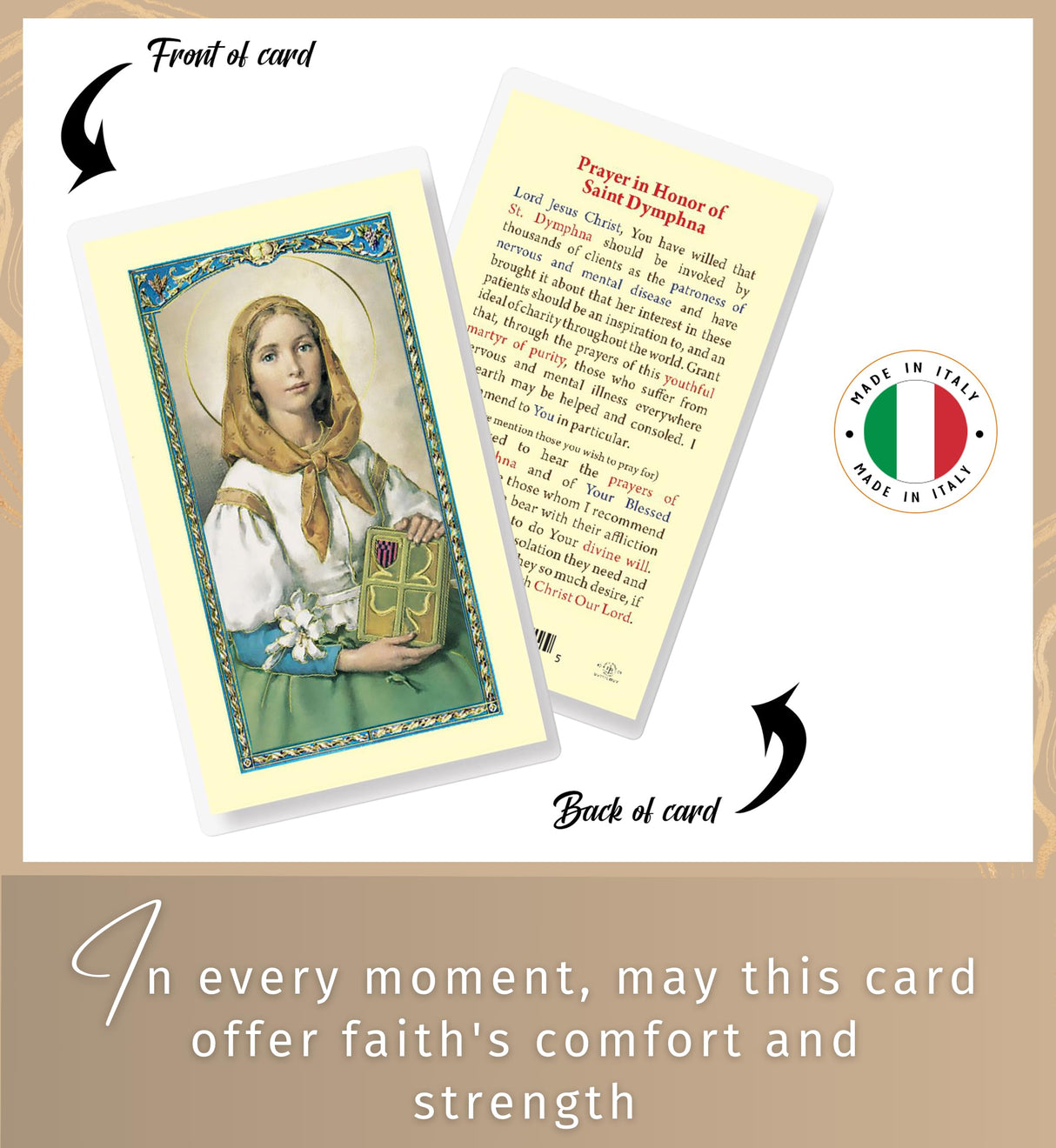 St Dymphna Bracelet - Saint Dymphna Prayer Card, The Lord's Prayer Card - Stretchable Round Saint Dymphna Bracelet with Purple and Amethyst Beads - St.Dymphna Bracelet and Cards Set of 3 Items