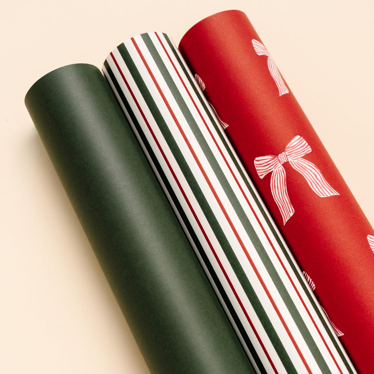 Merry Market Christmas Wrapping Paper Rolls, Premium Matte Gift Wrap, 30” x 168” Large Roll, Bows Stripes Design, Holiday Gift Wrapping