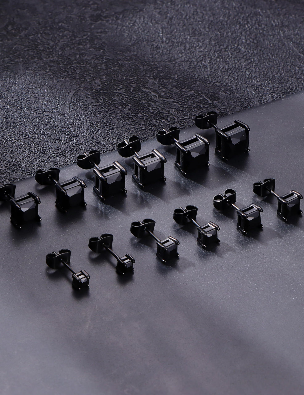 ORAZIO Black Square CZ Stud Earrings for Men Women Stainless Steel Princess Cut Cubic Zirconia Earring Studs 3MM-8MM
