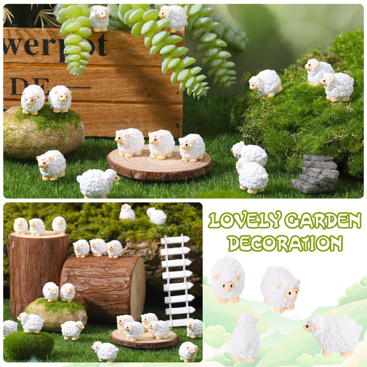 Guiqulai 100pcs Mini Resin Sheep Figurines Garden Decor Ornaments(White)