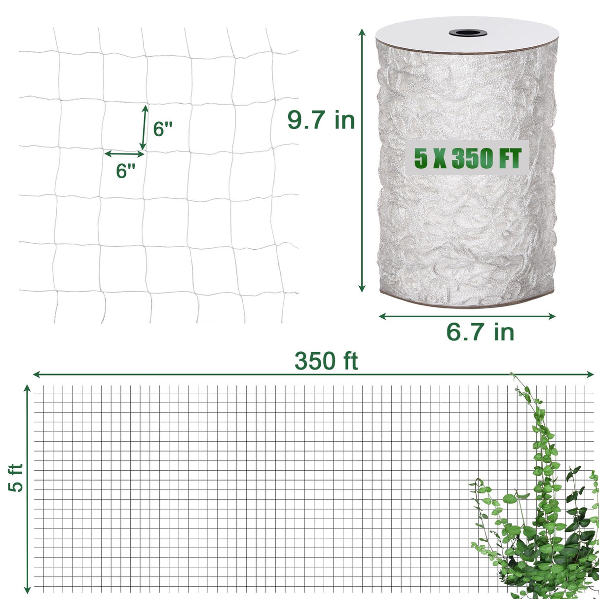 Heavy Duty Trellis Netting Roll, Oltara 5 x 350 ft Soft Mesh Nylon Garden Plant Trellis Netting Bulk for Climbing Plants, Vegetables, Fruits, Cucumber, Pea, Tomatoes