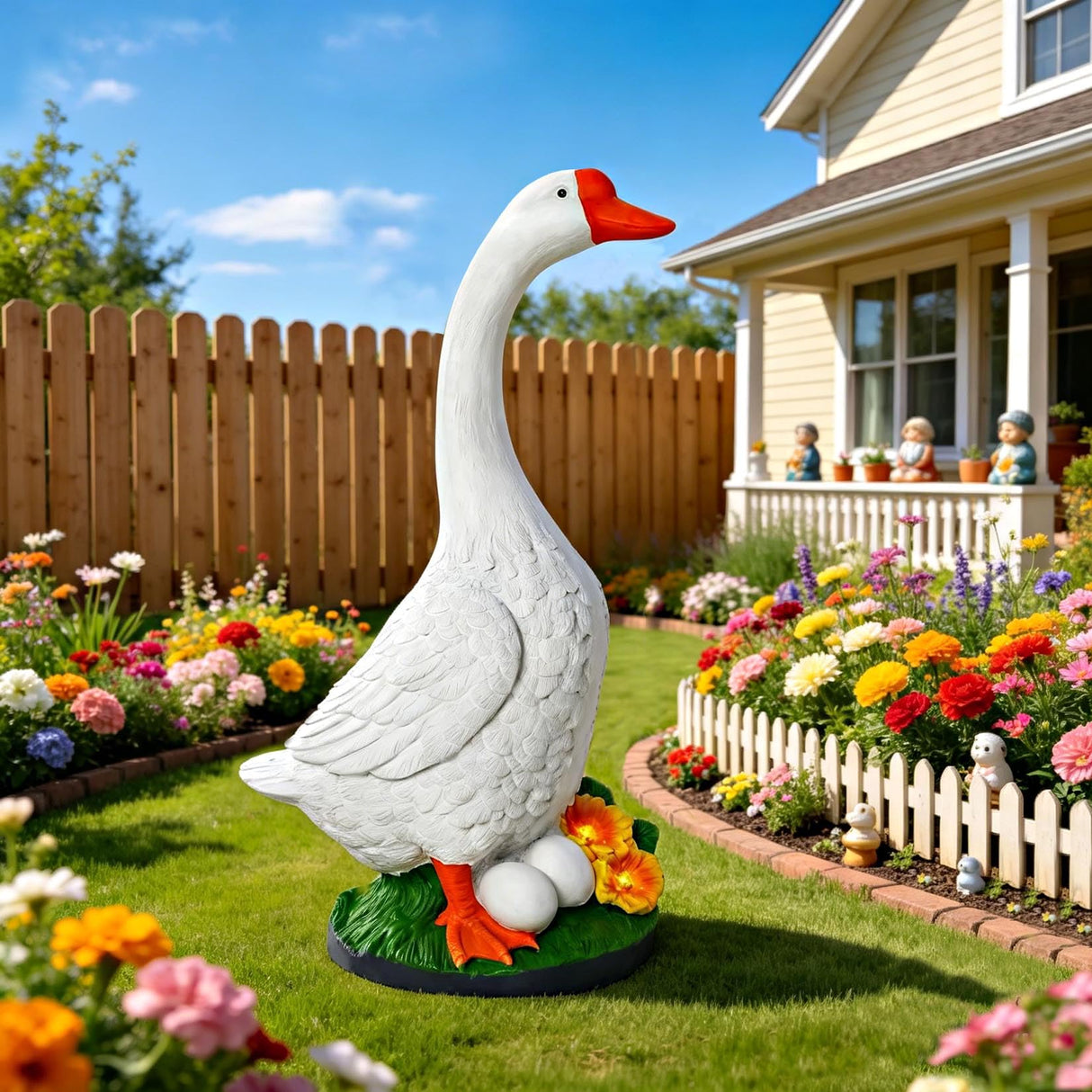 GasSaf 23 Inch Porch Goose Outdoor Garden Statue, Large Porch Goose for Garden Yard Patio Balcony Decor, Heavy-Duty & Independent Standing, Big Resin White Cygnus Sculpture, Father Gift