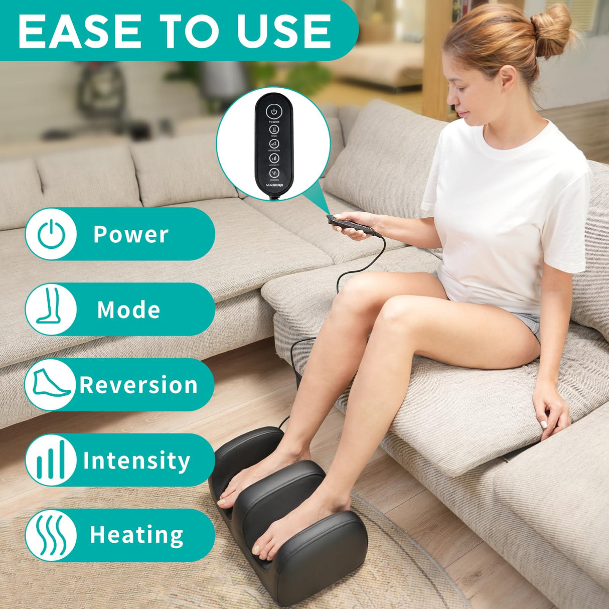 MASGRE Electric Foot Massager Machine with Heat, Shiatsu Kneading Feet and Calf Massagers for Relaxation, Plantar Fasciitis Relief, Deep Tissue Massage, Gifts for Mom & Dad, Wired Remote