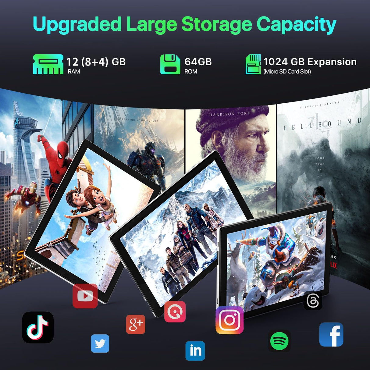 Tablet - 2025 Android Tablet - 10.2 inch Android 14 Tablets - Octa-Core 12GB RAM 64GB ROM | 6000mAh Battery, 1TB Expand | Touchscreen | Christmas Birthday Gifts for Men Dad Him