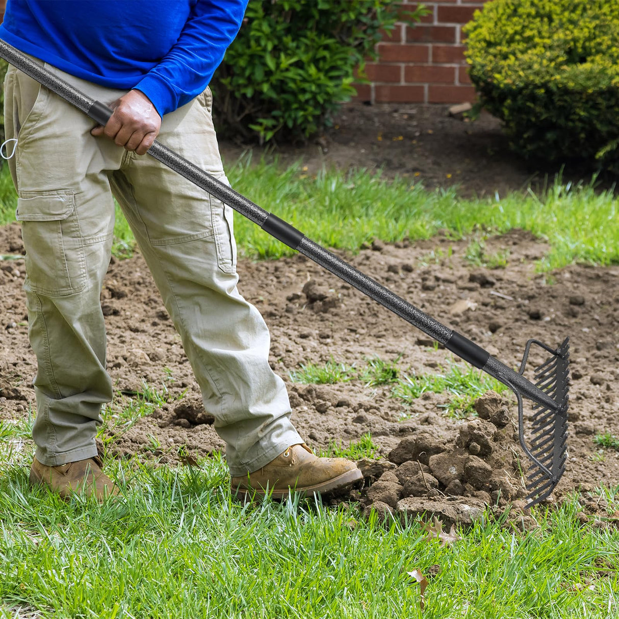49'' Bow Rake ,17 Tines Metal Head Rakes with Stainless Steel Handle,Heavy Duty Garden Rake for Loosening Soil Gathering Leaf Leveling Lawn Farming Land Management Yarn Thatch Rake