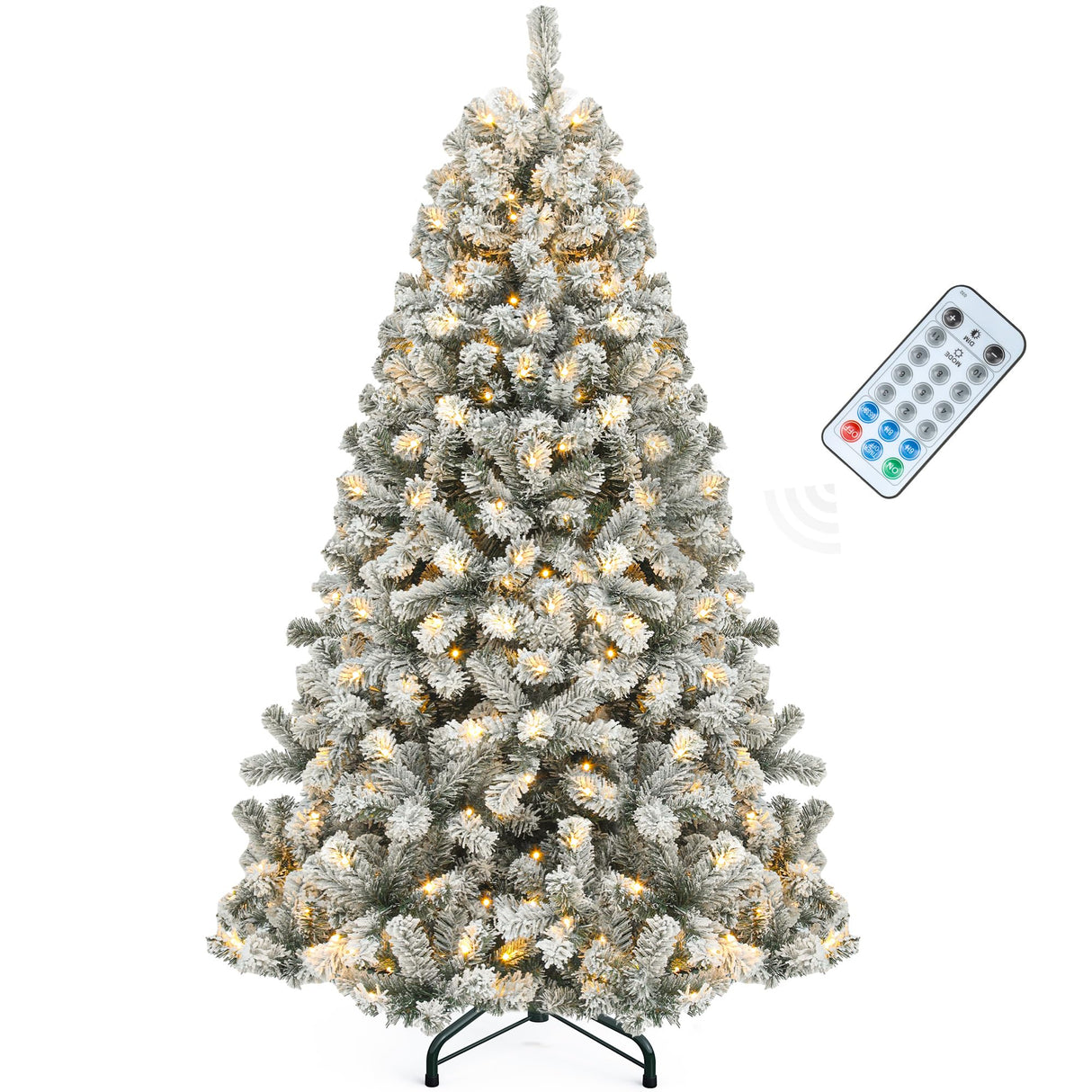 YITAHOME Prelit Snow Flocked Artificial Full Christmas Tree 6ft with Remote Control, Christmas Pine Tree with 11 Light-Modes, 1000 Branch Tips, and Foldable Base for Home, Party Decoration