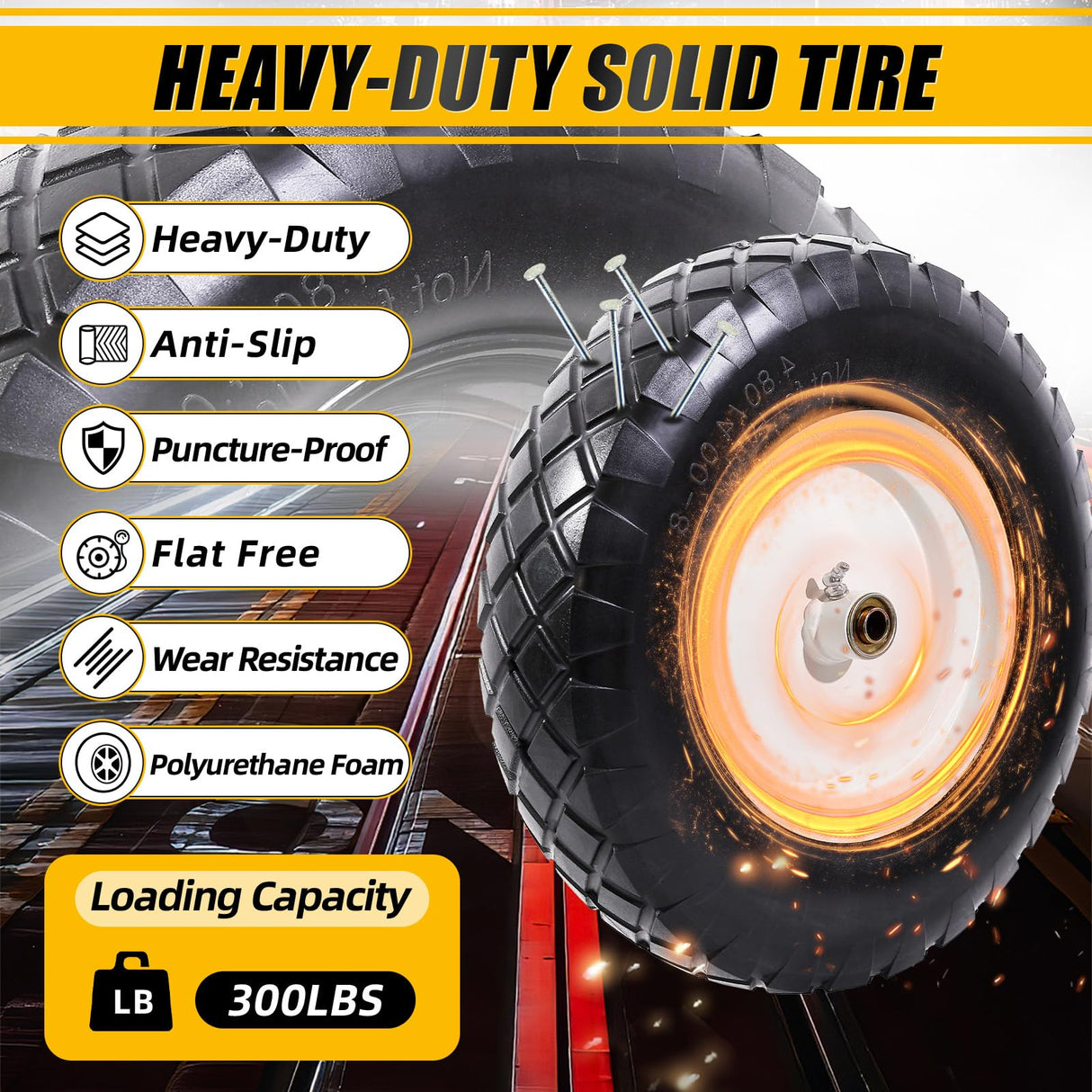 MZREXN 4.80/4.00-8" Wheelbarrow Tires, 16" Flat Free Tire and Wheel