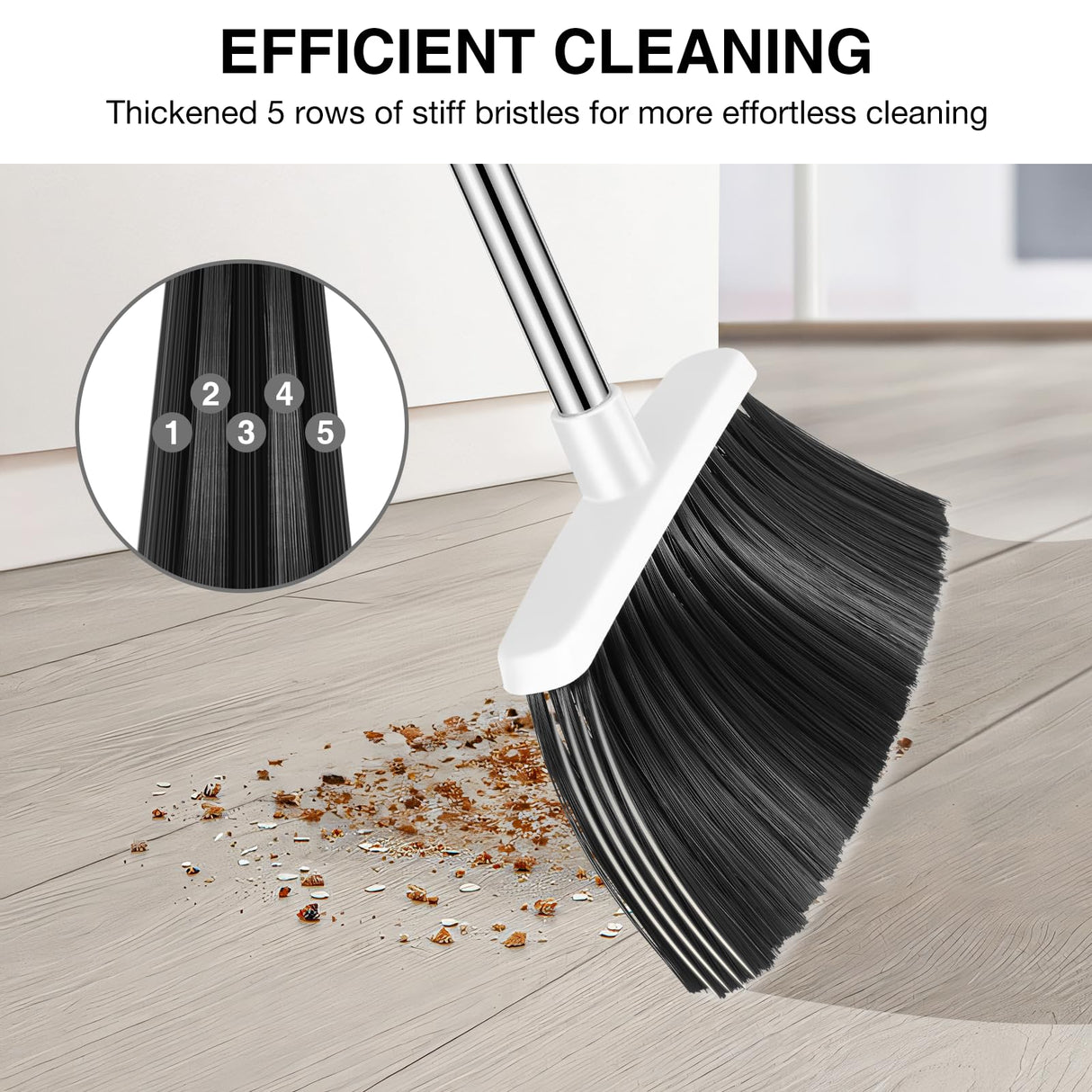 NACENA Broom and Dustpan Set, 52-in Long Adjustable Handle Broom Dustpan Combo with Dustpan Teeth to Automatically Clean Hair Suitable for Home Kitchen Office Hall Floor (Grey&White), 2 Pack
