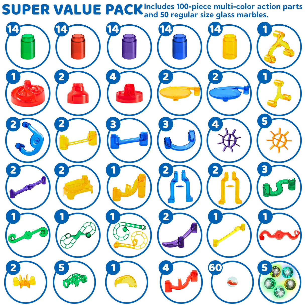 JOYIN 207Pcs Glowing Marble Run, Construction Building Blocks Toys with 5 Glow in The Dark, STEM Toy for Boys and Girls, Educational Toy, Gift for Christmas