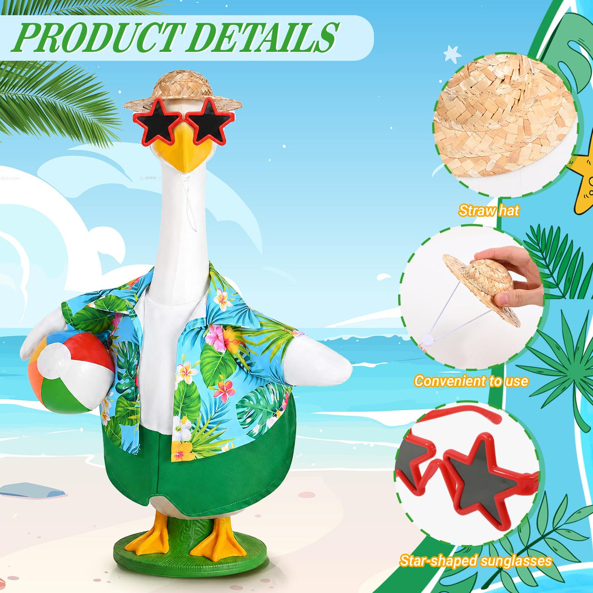 JcHrmers Summer Porch Goose Outfit Beach Porch Goose Clothes Fits 23" Cement Plastic Goose Statue for Outdoor Garden Yard Patio Lawn Art Decor (Hawaii)