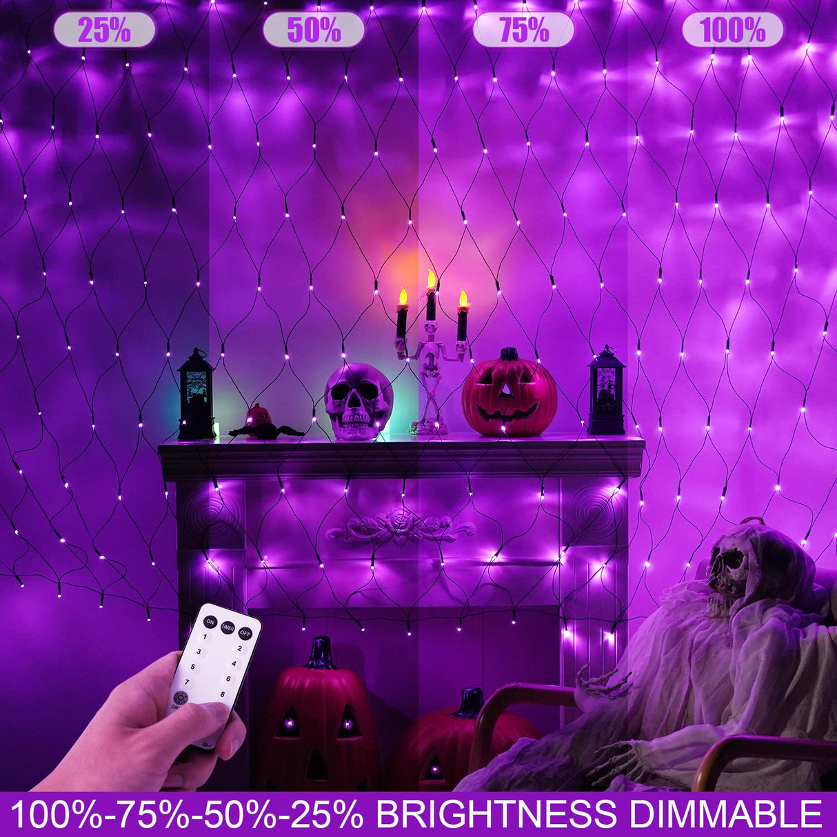 JMEXSUSS 360 LED 12ft x 5ft Halloween Net Lights, Connectable Purple Mesh Lights Outdoor Plug in with Remote, 8 Modes Waterproof Purple Halloween Light for Bushes Halloween Christmas Decorations