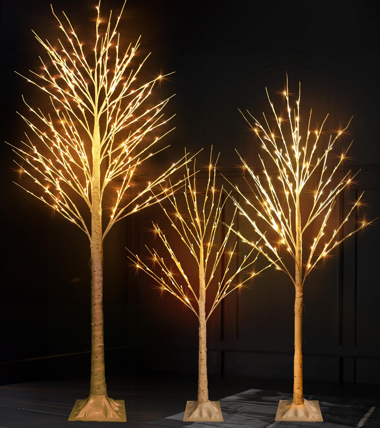 Dazzle Bright 3 Pack Light up Birch Tree, 4FT 96 LED/ 6FT 120 LED/ 8FT 240 LEDs Pre lit Birch Christmas Tree for Xmas Indoor Outdoor Home Party Garden Decor