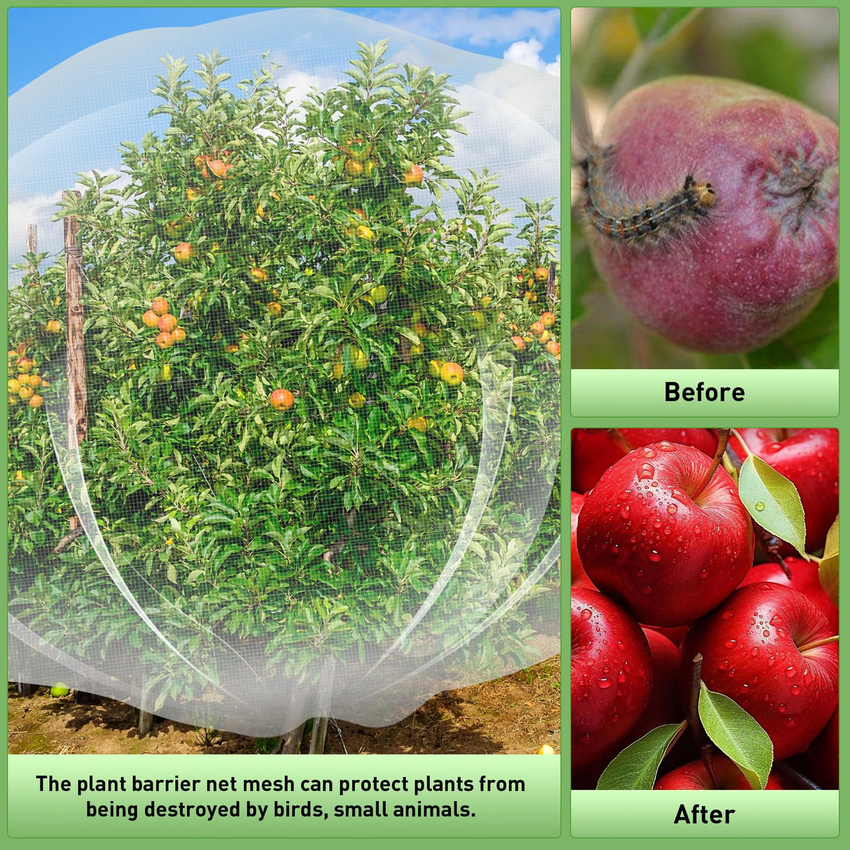 2PCS Large Fruit Tree Netting with Drawstring and Zipper, 6 x 6.6FT Blueberry Bush Netting Cover, Garden Bird Netting Plant Cover for Protect Plant Fruit Flower from Birds, Bugs, Cicadas, Insects
